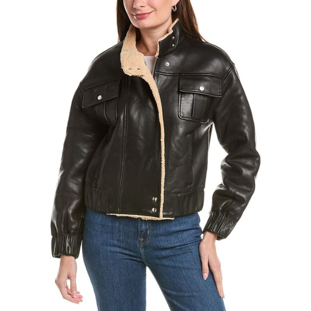 Walter Baker Womens Julianne Leather Jacket, Black